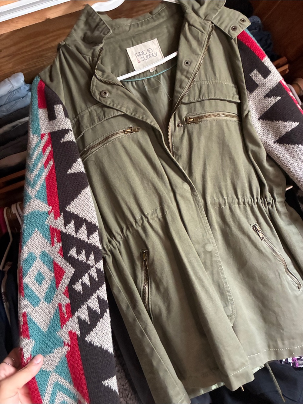 Thread & Supply size M olive and print jacket EUC.